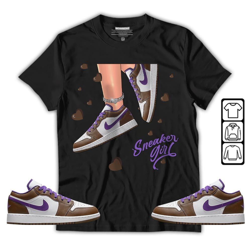 SNEAKER Girl Heart Sneaker Shirt Match Purple Mocha 1s, Jordan 1 Low Purple Mocha MKO T-Shirt