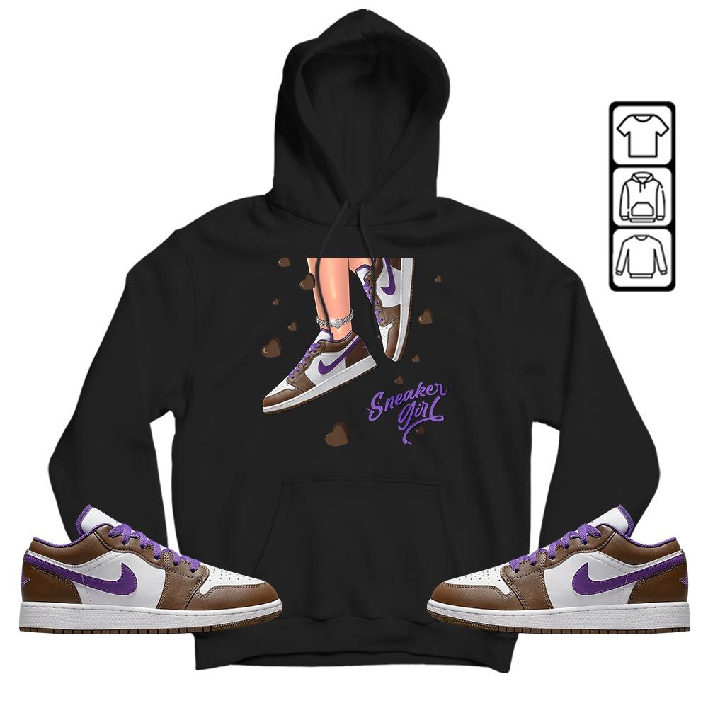SNEAKER Girl Heart Sneaker Shirt Match Purple Mocha 1s, Jordan 1 Low Purple Mocha MKO T-Shirt SNEAKER Girl Heart Sneaker Shirt Match Purple Mocha 1s, Jordan 1 Low Purple Mocha MKO T-Shirt
