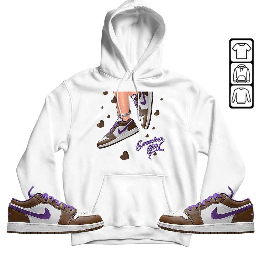 SNEAKER Girl Heart Sneaker Shirt Match Purple Mocha 1s, Jordan 1 Low Purple Mocha MKO T-Shirt