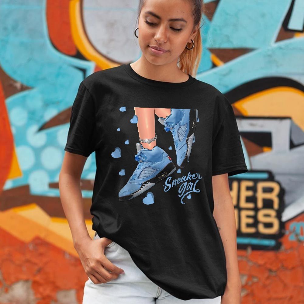 SNEAKER Girl Heart Sneaker Shirt Match Retro University Blue 5s, Jordan 5 University Blue MKO T-Shirt SNEAKER Girl Heart Sneaker Shirt Match Retro University Blue 5s, Jordan 5 University Blue MKO T-Shirt
