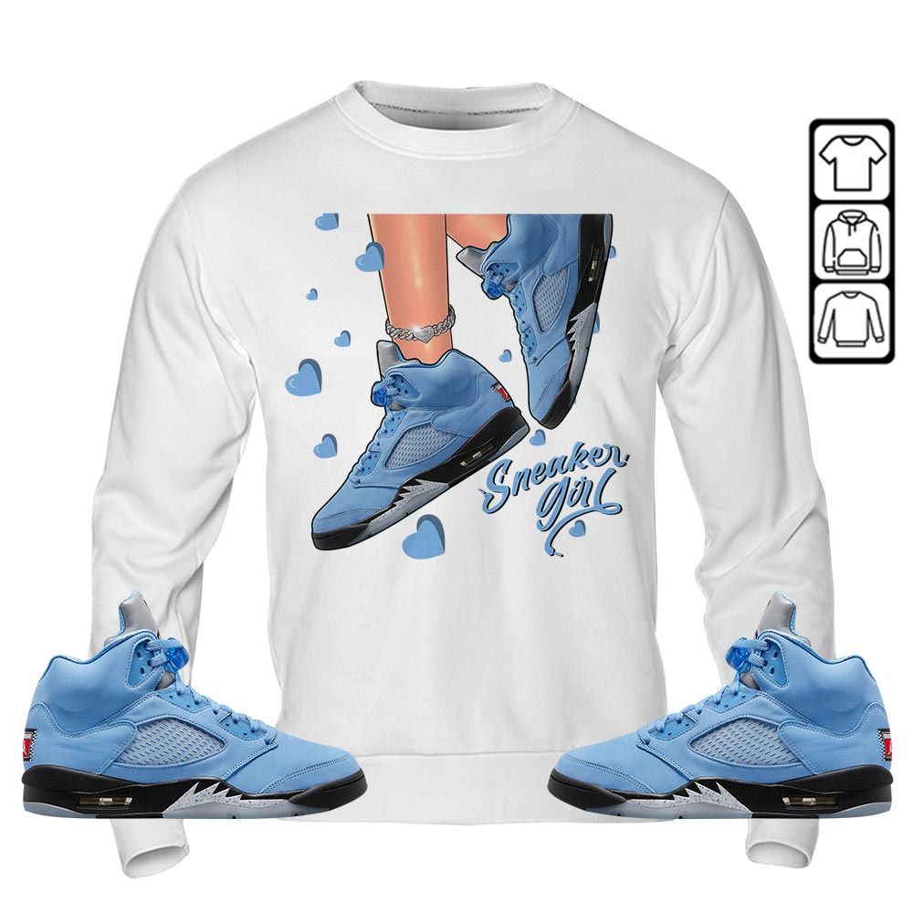 SNEAKER Girl Heart Sneaker Shirt Match Retro University Blue 5s, Jordan 5 University Blue MKO T-Shirt SNEAKER Girl Heart Sneaker Shirt Match Retro University Blue 5s, Jordan 5 University Blue MKO T-Shirt