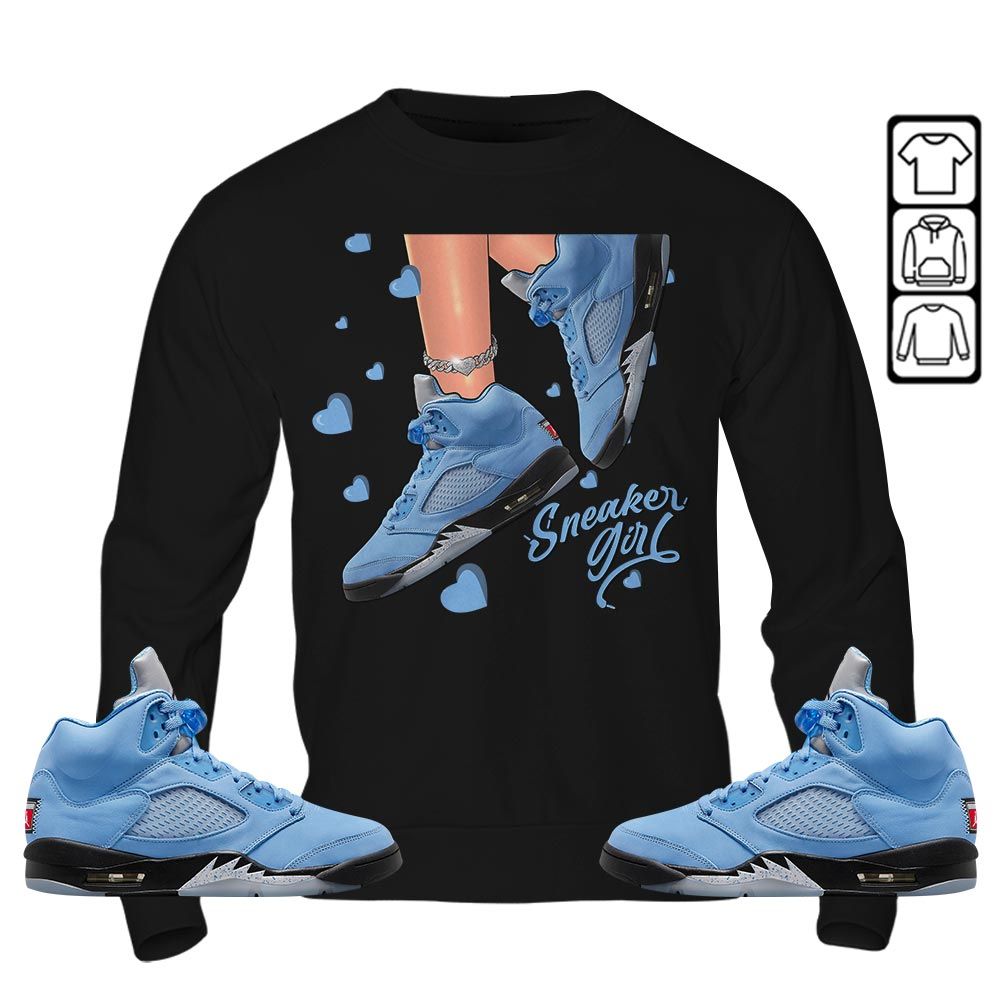 SNEAKER Girl Heart Sneaker Shirt Match Retro University Blue 5s, Jordan 5 University Blue MKO T-Shirt SNEAKER Girl Heart Sneaker Shirt Match Retro University Blue 5s, Jordan 5 University Blue MKO T-Shirt