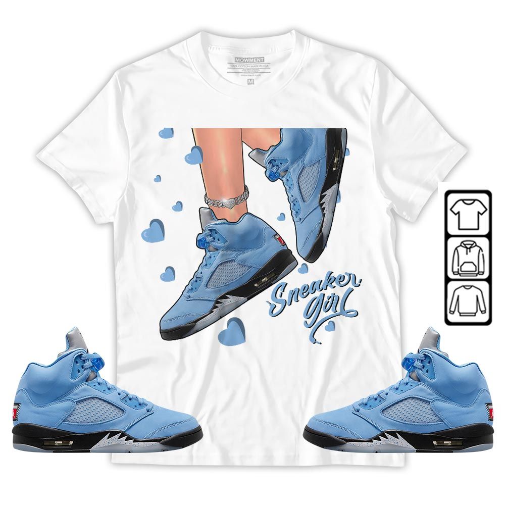 SNEAKER Girl Heart Sneaker Shirt Match Retro University Blue 5s, Jordan 5 University Blue MKO T-Shirt SNEAKER Girl Heart Sneaker Shirt Match Retro University Blue 5s, Jordan 5 University Blue MKO T-Shirt