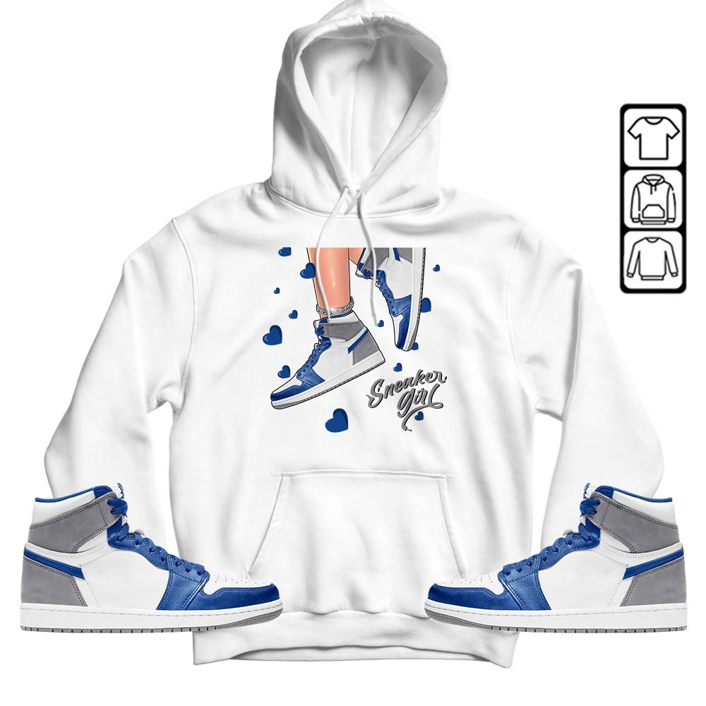 SNEAKER Girl Heart Sneaker Shirt Match True Blue 1s, Jordan 1 High OG True Blue MKO T-Shirt