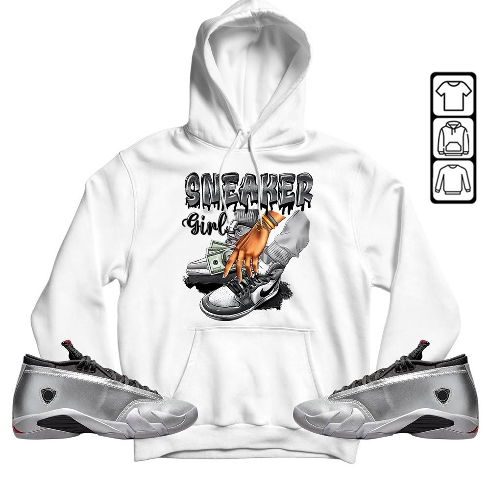 SNEAKER Girl Money Drip Sneaker Shirt Match 14 Low Metallic Silver, Jordan 14 Metallic Silver MKO T-Shirt
