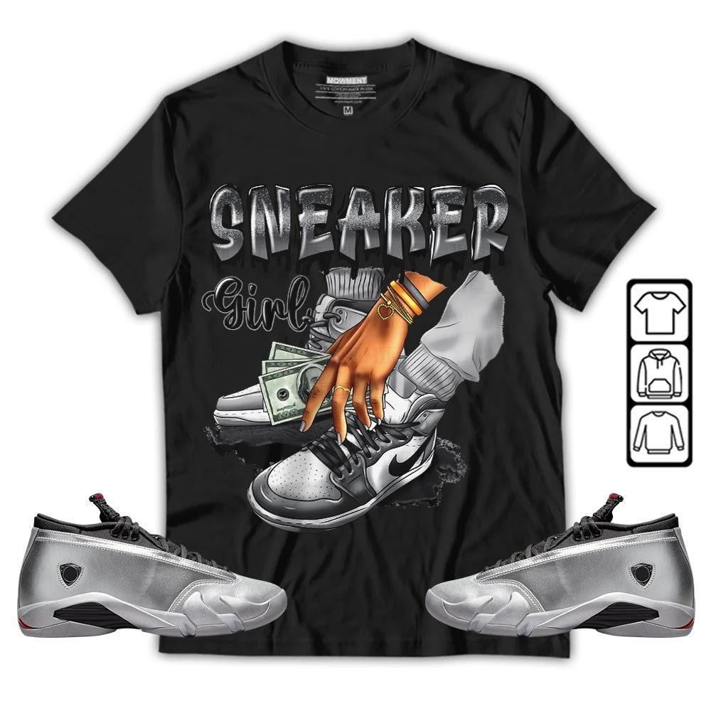 SNEAKER Girl Money Drip Sneaker Shirt Match 14 Low Metallic Silver, Jordan 14 Metallic Silver MKO T-Shirt SNEAKER Girl Money Drip Sneaker Shirt Match 14 Low Metallic Silver, Jordan 14 Metallic Silver MKO T-Shirt