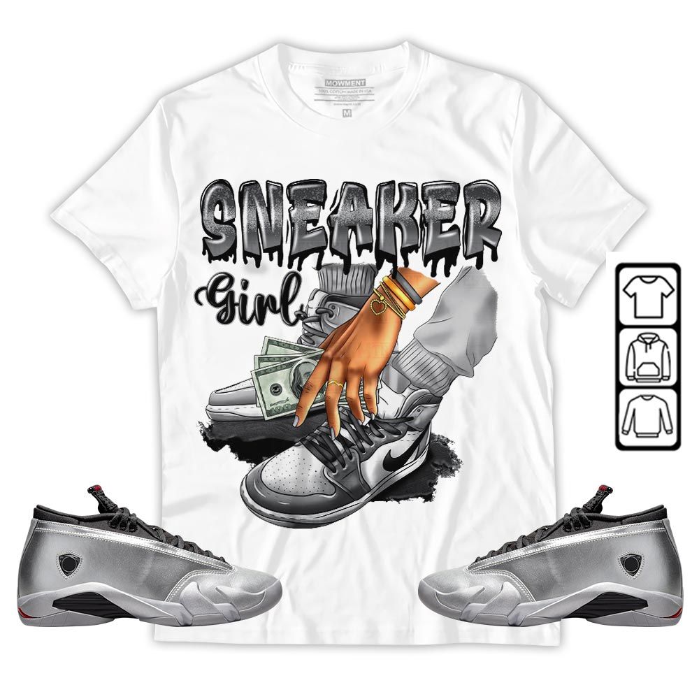 SNEAKER Girl Money Drip Sneaker Shirt Match 14 Low Metallic Silver, Jordan 14 Metallic Silver MKO T-Shirt SNEAKER Girl Money Drip Sneaker Shirt Match 14 Low Metallic Silver, Jordan 14 Metallic Silver MKO T-Shirt