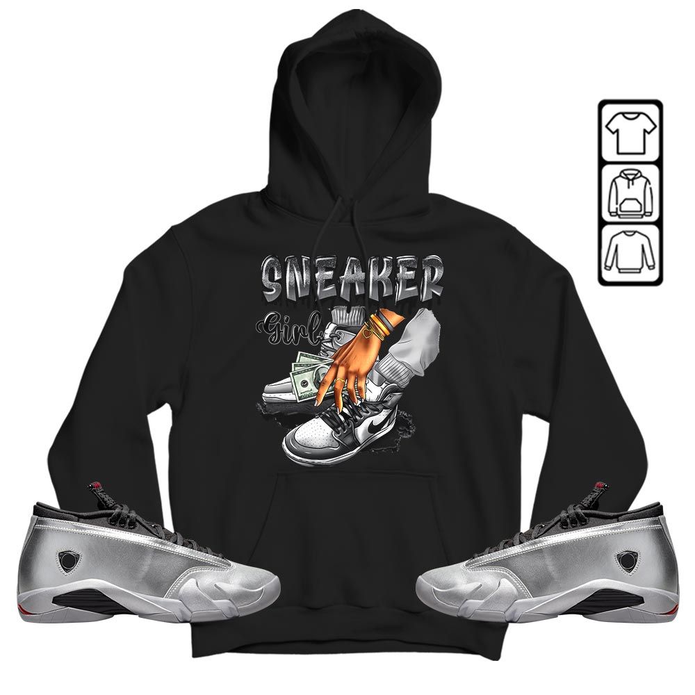 SNEAKER Girl Money Drip Sneaker Shirt Match 14 Low Metallic Silver, Jordan 14 Metallic Silver MKO T-Shirt SNEAKER Girl Money Drip Sneaker Shirt Match 14 Low Metallic Silver, Jordan 14 Metallic Silver MKO T-Shirt