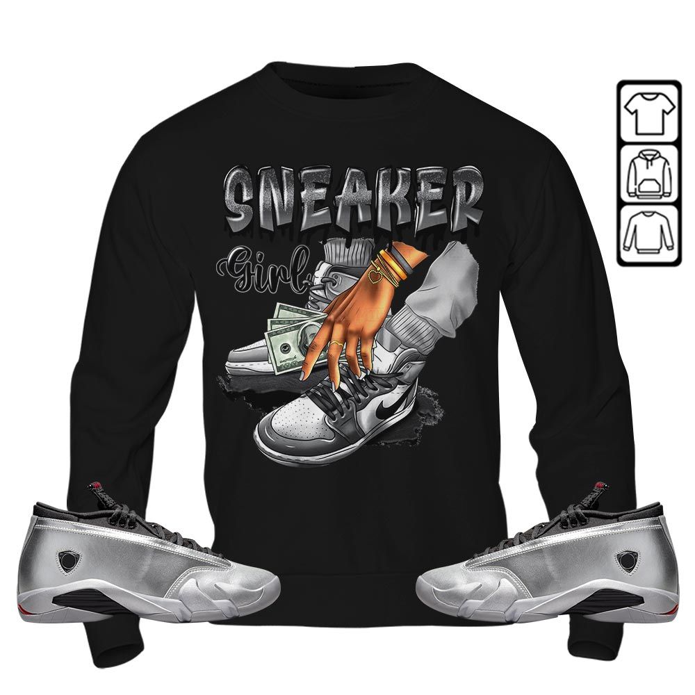 SNEAKER Girl Money Drip Sneaker Shirt Match 14 Low Metallic Silver, Jordan 14 Metallic Silver MKO T-Shirt SNEAKER Girl Money Drip Sneaker Shirt Match 14 Low Metallic Silver, Jordan 14 Metallic Silver MKO T-Shirt