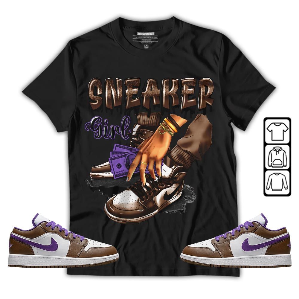 SNEAKER Girl Money Drip Sneaker Shirt Match Purple Mocha 1s, Jordan 1 Low Purple Mocha MKO T-Shirt SNEAKER Girl Money Drip Sneaker Shirt Match Purple Mocha 1s, Jordan 1 Low Purple Mocha MKO T-Shirt