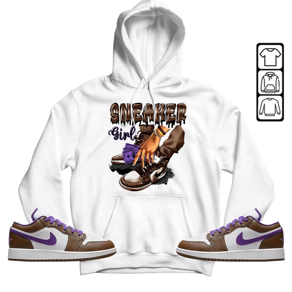 SNEAKER Girl Money Drip Sneaker Shirt Match Purple Mocha 1s, Jordan 1 Low Purple Mocha MKO T-Shirt