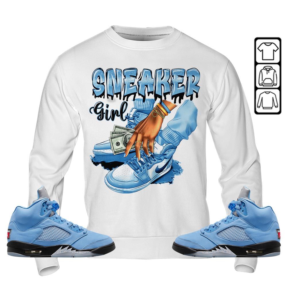 SNEAKER Girl Money Drip Sneaker Shirt Match Retro University Blue 5s, Jordan 5 University Blue MKO T-Shirt SNEAKER Girl Money Drip Sneaker Shirt Match Retro University Blue 5s, Jordan 5 University Blue MKO T-Shirt