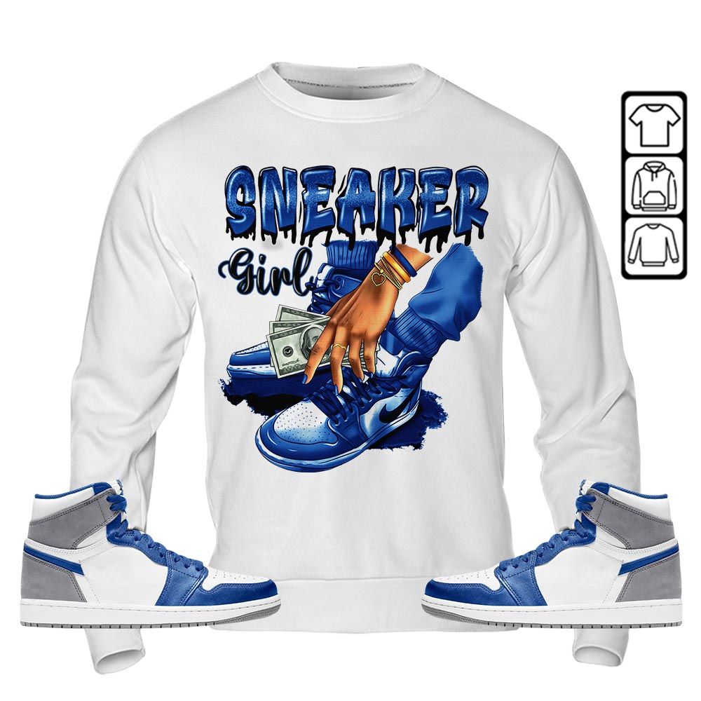 SNEAKER Girl Money Drip Sneaker Shirt Match True Blue 1s, Jordan 1 High OG True Blue MKO T-Shirt SNEAKER Girl Money Drip Sneaker Shirt Match True Blue 1s, Jordan 1 High OG True Blue MKO T-Shirt