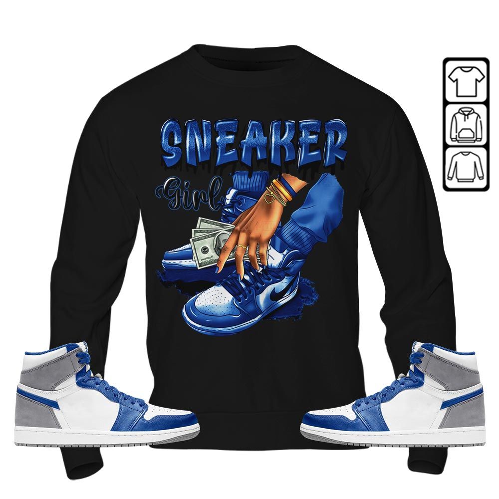 SNEAKER Girl Money Drip Sneaker Shirt Match True Blue 1s, Jordan 1 High OG True Blue MKO T-Shirt SNEAKER Girl Money Drip Sneaker Shirt Match True Blue 1s, Jordan 1 High OG True Blue MKO T-Shirt