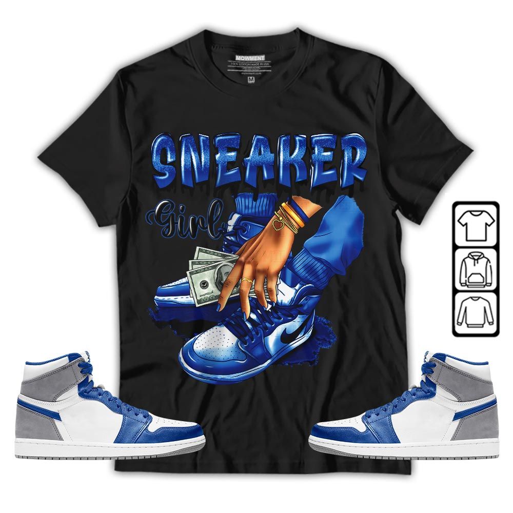 SNEAKER Girl Money Drip Sneaker Shirt Match True Blue 1s, Jordan 1 High OG True Blue MKO T-Shirt SNEAKER Girl Money Drip Sneaker Shirt Match True Blue 1s, Jordan 1 High OG True Blue MKO T-Shirt