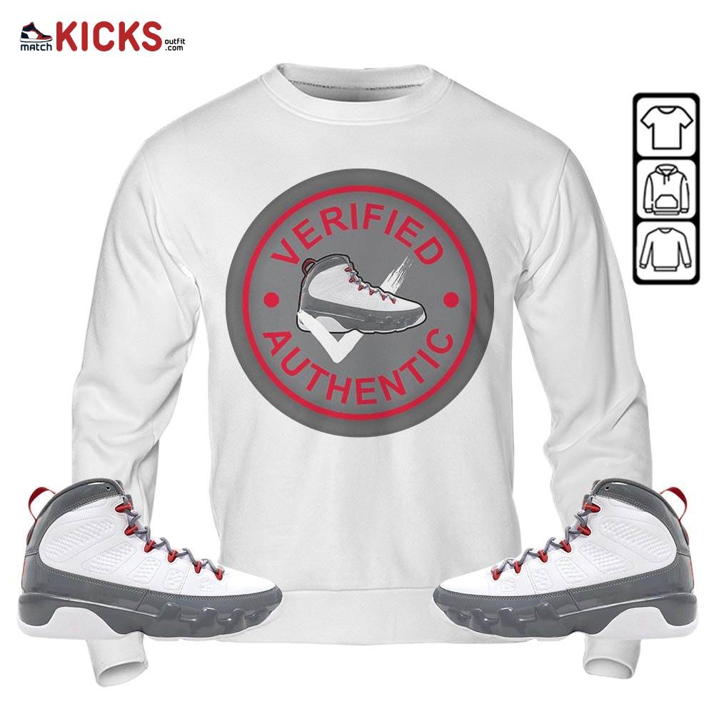 Sneaker Shirt Match Grey Fire Red 9s, Jordan 9 Retro Fire Red MKO Sweatshirt