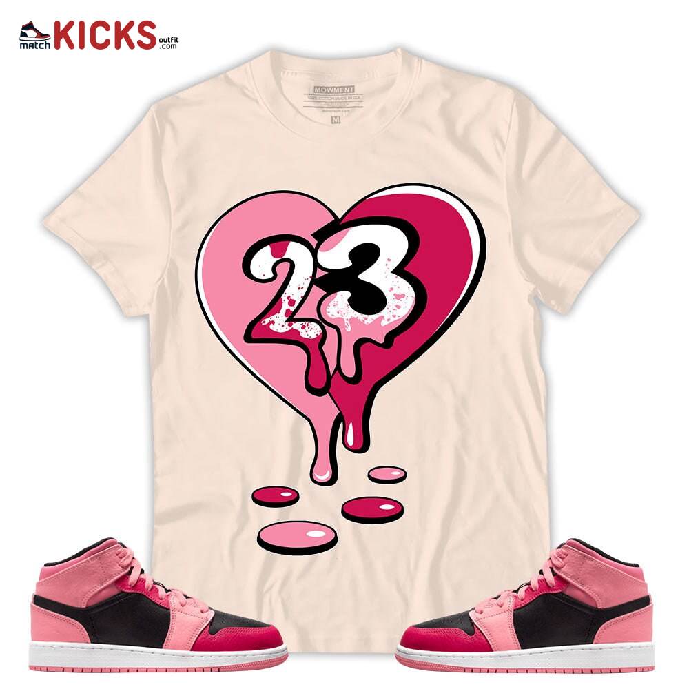 Sneaker Shirt Match Jordan 1 Mid GS Coral Chalk – 23 Drip Heart – Coral Chalk 1s MKO T-Shirt Sneaker Shirt Match Jordan 1 Mid GS Coral Chalk – 23 Drip Heart – Coral Chalk 1s MKO T-Shirt
