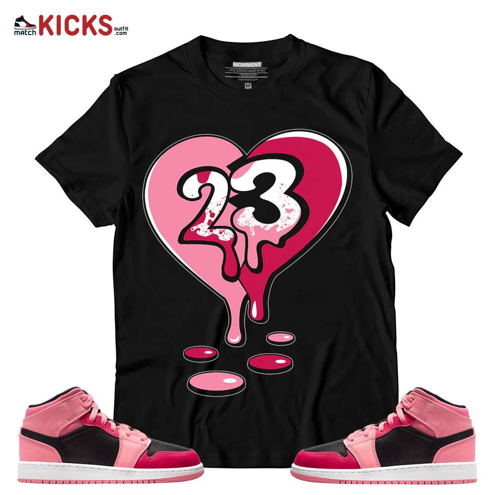 Sneaker Shirt Match Jordan 1 Mid GS Coral Chalk – 23 Drip Heart – Coral Chalk 1s MKO T-Shirt