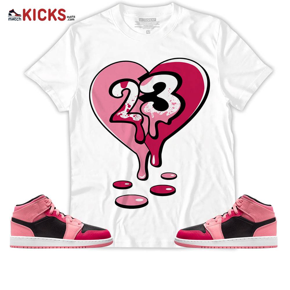 Sneaker Shirt Match Jordan 1 Mid GS Coral Chalk – 23 Drip Heart – Coral Chalk 1s MKO T-Shirt Sneaker Shirt Match Jordan 1 Mid GS Coral Chalk – 23 Drip Heart – Coral Chalk 1s MKO T-Shirt