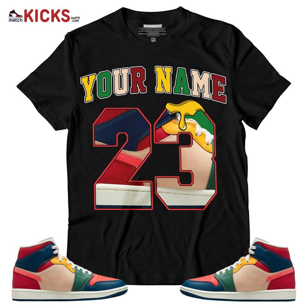 Sneaker Shirt Match Jordan 1 Mid Multi Color 2022 – Custom Name Number 23 Drip Shoes – Multi Color 2022 1s MKO T-Shirt