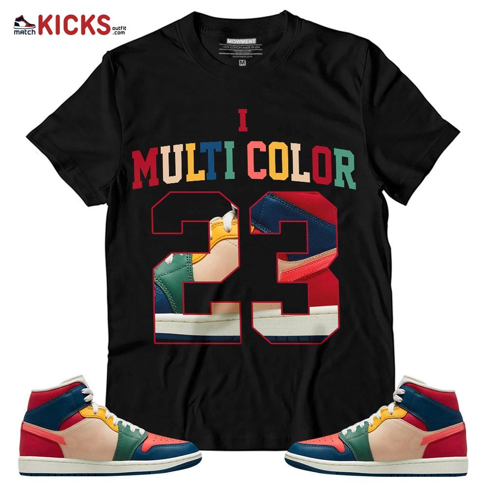 Sneaker Shirt Match Jordan 1 Mid Multi Color 2022 – Number 23 Goat Shoes – Multi Color 2022 1s MKO T-Shirt Sneaker Shirt Match Jordan 1 Mid Multi Color 2022 – Number 23 Goat Shoes – Multi Color 2022 1s MKO T-Shirt