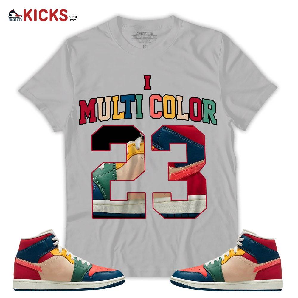 Sneaker Shirt Match Jordan 1 Mid Multi Color 2022 – Number 23 Goat Shoes – Multi Color 2022 1s MKO T-Shirt