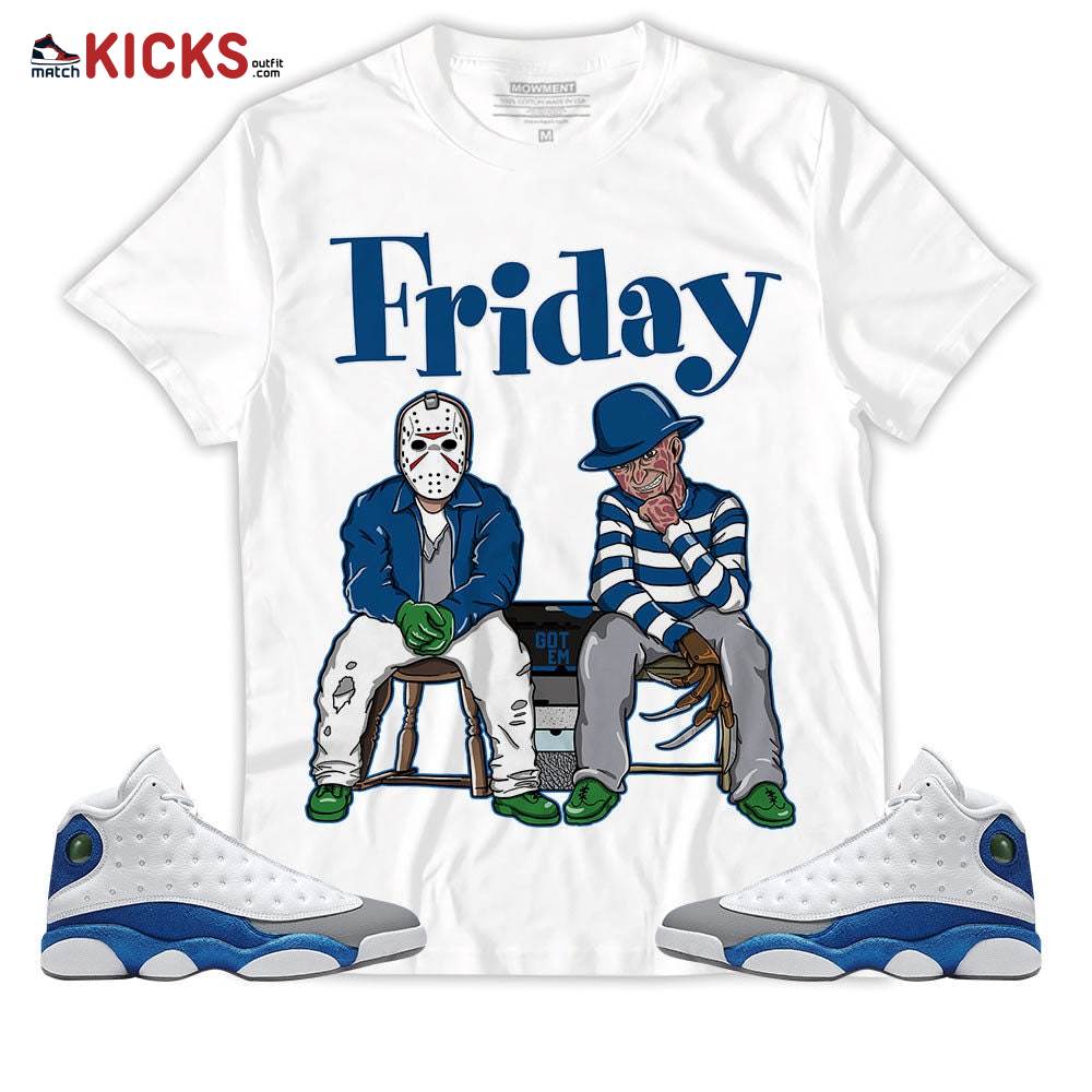 Sneaker Shirt Match Jordan 13 French Blue – Friday Horror – French Blue 13s MKO T-Shirt Sneaker Shirt Match Jordan 13 French Blue – Friday Horror – French Blue 13s MKO T-Shirt