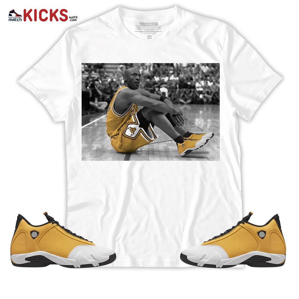 Sneaker Shirt Match Jordan 14 Retro Light Ginger – Basketball Shoes Goat Number 23 – Light Ginger 14s MKO T-Shirt Sneaker Shirt Match Jordan 14 Retro Light Ginger – Basketball Shoes Goat Number 23 – Light Ginger 14s MKO T-Shirt