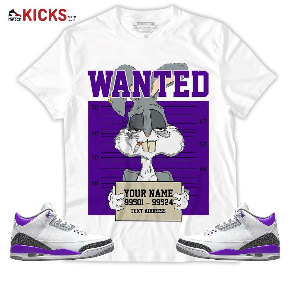 Sneaker Shirt Match Jordan 3 Retro Dark Iris – Custom Text Bad Bunny Wanted – Retro Dark Iris 3s MKO T-Shirt Sneaker Shirt Match Jordan 3 Retro Dark Iris – Custom Text Bad Bunny Wanted – Retro Dark Iris 3s MKO T-Shirt