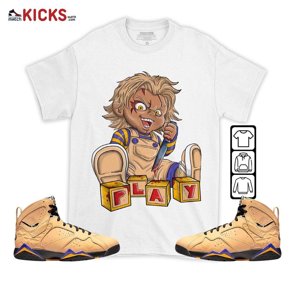 Sneaker Shirt Match Jordan 7 SE Afrobeats – Chucky Play Horror – Vachetta Tan 7s MKO T-Shirt Sneaker Shirt Match Jordan 7 SE Afrobeats – Chucky Play Horror – Vachetta Tan 7s MKO T-Shirt