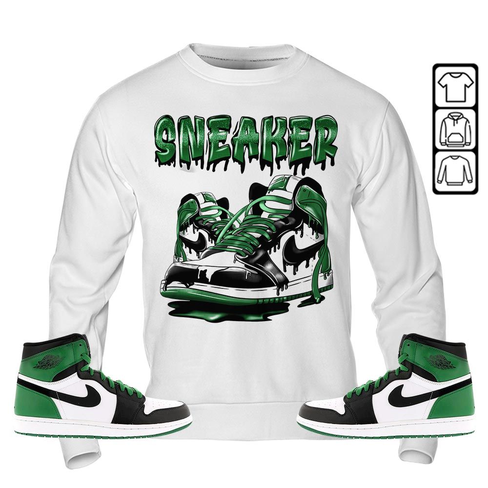 SNKR Shoe Dripping Sneaker Shirt Match Lucky Green 1s, Jordan 1 Lucky Green MKO T-Shirt SNKR Shoe Dripping Sneaker Shirt Match Lucky Green 1s, Jordan 1 Lucky Green MKO T-Shirt