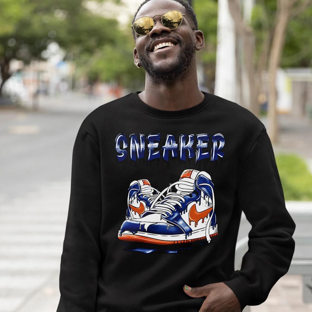 SNKR Shoe Dripping Sneaker Shirt Match Mid Knicks 1s, Jordan 1 Mid Knicks MKO T-Shirt SNKR Shoe Dripping Sneaker Shirt Match Mid Knicks 1s, Jordan 1 Mid Knicks MKO T-Shirt