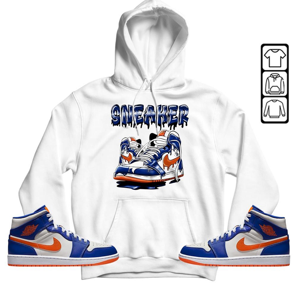 SNKR Shoe Dripping Sneaker Shirt Match Mid Knicks 1s, Jordan 1 Mid Knicks MKO T-Shirt