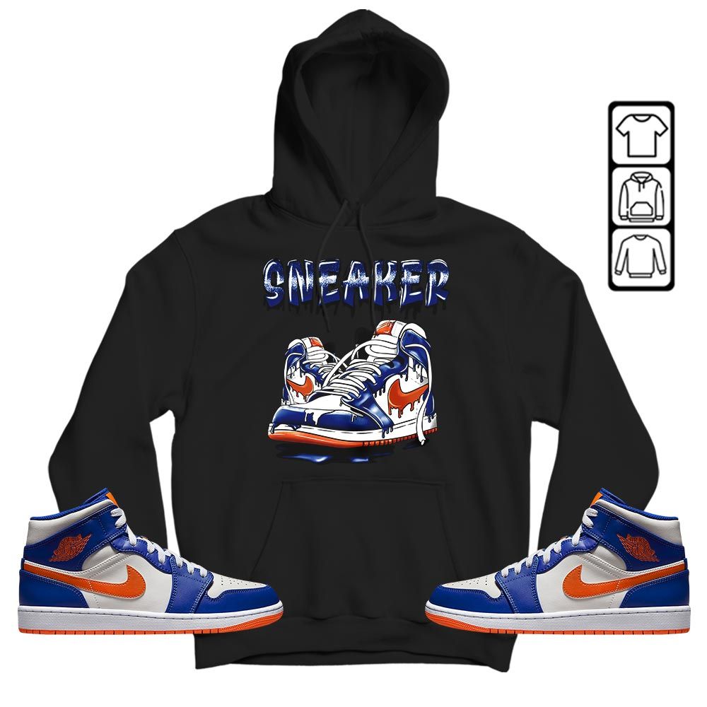 SNKR Shoe Dripping Sneaker Shirt Match Mid Knicks 1s, Jordan 1 Mid Knicks MKO T-Shirt SNKR Shoe Dripping Sneaker Shirt Match Mid Knicks 1s, Jordan 1 Mid Knicks MKO T-Shirt