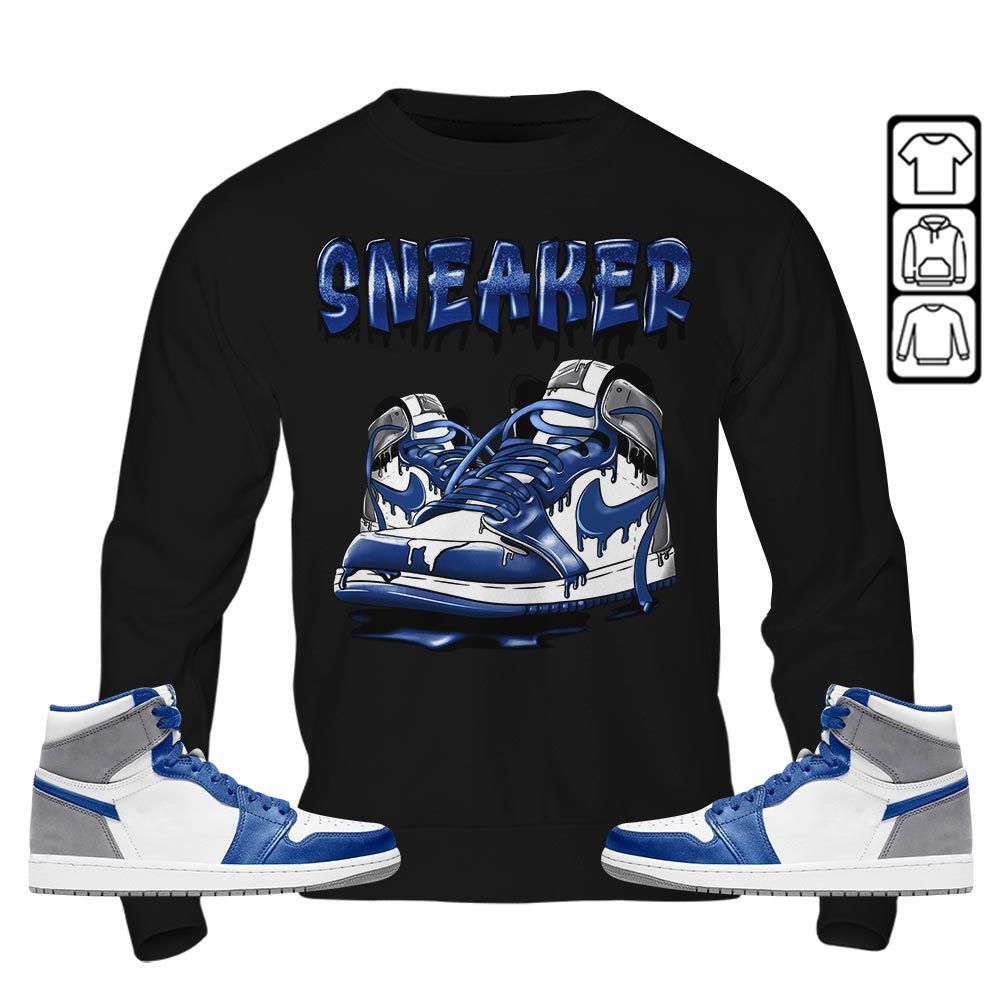 SNKR Shoe Dripping Sneaker Shirt Match True Blue 1s, Jordan 1 High OG True Blue MKO T-Shirt SNKR Shoe Dripping Sneaker Shirt Match True Blue 1s, Jordan 1 High OG True Blue MKO T-Shirt