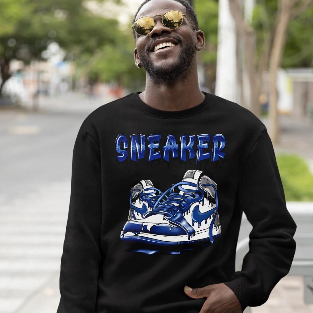 SNKR Shoe Dripping Sneaker Shirt Match True Blue 1s, Jordan 1 High OG True Blue MKO T-Shirt SNKR Shoe Dripping Sneaker Shirt Match True Blue 1s, Jordan 1 High OG True Blue MKO T-Shirt