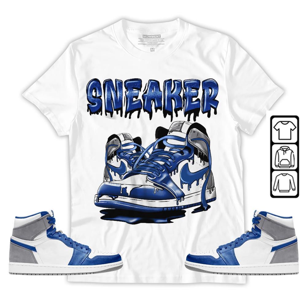 SNKR Shoe Dripping Sneaker Shirt Match True Blue 1s, Jordan 1 High OG True Blue MKO T-Shirt SNKR Shoe Dripping Sneaker Shirt Match True Blue 1s, Jordan 1 High OG True Blue MKO T-Shirt