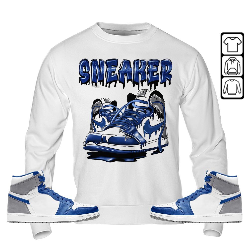 SNKR Shoe Dripping Sneaker Shirt Match True Blue 1s, Jordan 1 High OG True Blue MKO T-Shirt SNKR Shoe Dripping Sneaker Shirt Match True Blue 1s, Jordan 1 High OG True Blue MKO T-Shirt