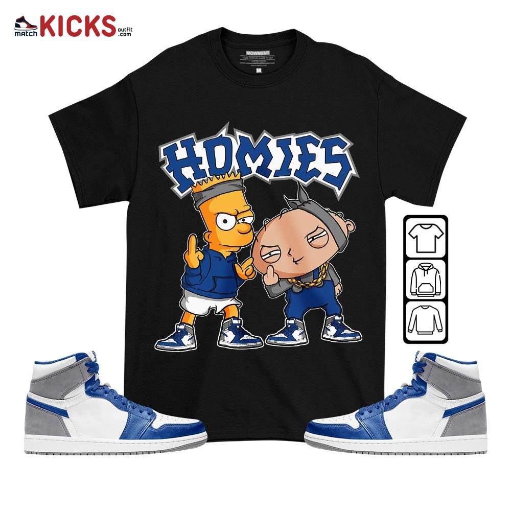 Stewie Homie Sneaker Shirt Match True Blue 1s, Jordan 1 High OG True Blue MKO T-Shirt