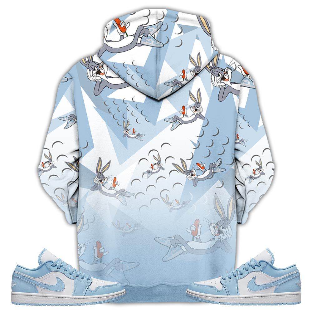 Streetwear Funny Bunny Shoes Sneaker Shirt Match 1 Low Gets Icy, Jordan 1 Low Ice Blue Hoodie Sweatshirt Tee All Over Print MKO Shirt