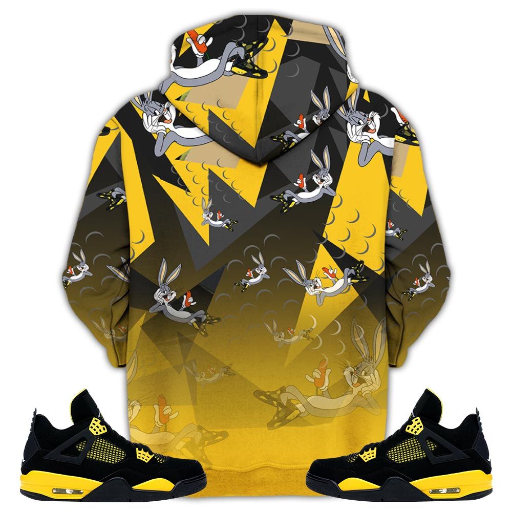 Streetwear Funny Bunny Shoes Sneaker Shirt Match 2023 Thunder 4S, Jordan Retro 4 Thunder Hoodie Sweatshirt Tee All Over Print MKO Shirt
