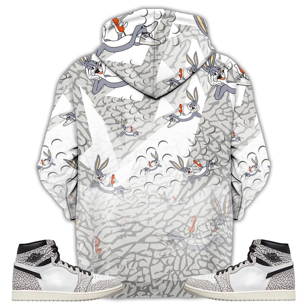 Streetwear Funny Bunny Shoes Sneaker Shirt Match Og Elephant 1S, Jordan 1 White Cement Hoodie Sweatshirt Tee All Over Print MKO Shirt
