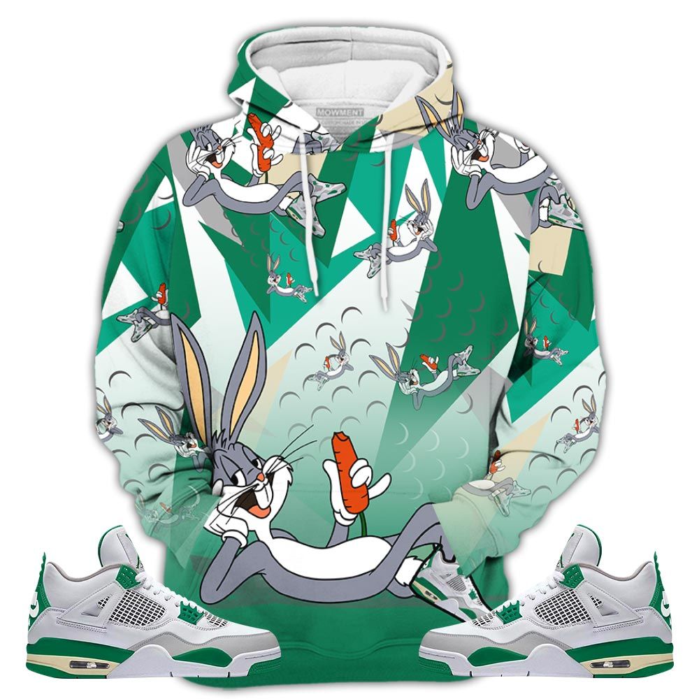Streetwear Funny Bunny Shoes Sneaker Shirt Match Retro Pine Green 4S, Jordan 4 Pine Green Hoodie Sweatshirt Tee All Over Print MKO Shirt