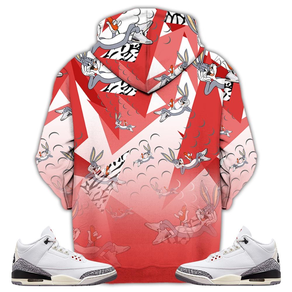 Streetwear Funny Bunny Shoes Sneaker Shirt Match White Cement 3S, Jordan Retro 3 White Cement Hoodie Sweatshirt Tee All Over Print MKO Shirt