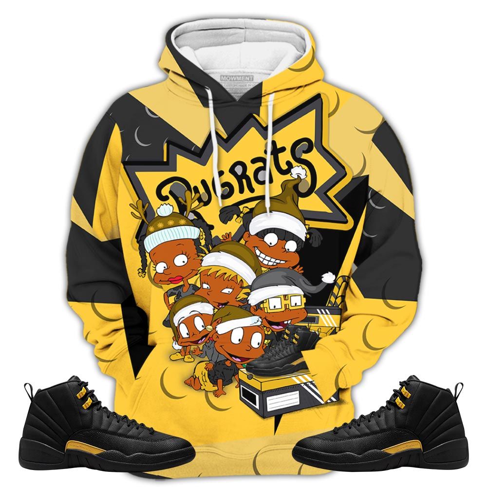 Streetwear Rugrats Kids Xmas Sneaker Shirt Match Black Taxi 12S, Jordan 12 Retro Black Taxi Hoodie Sweatshirt Tee All Over Print MKO Shirt