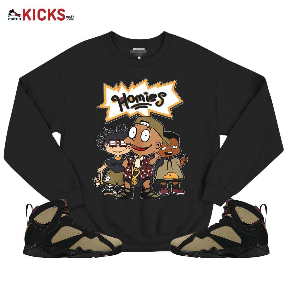 Tommy Homies Sneaker Shirt Match Black Cherrywood 7s, Jordan 7 Black Olive MKO T-Shirt Tommy Homies Sneaker Shirt Match Black Cherrywood 7s, Jordan 7 Black Olive MKO T-Shirt