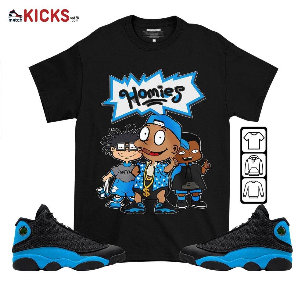 Tommy Homies Sneaker Shirt Match Black University Blue 13s, Jordan 13 Black University Blue 2022 MKO T-Shirt