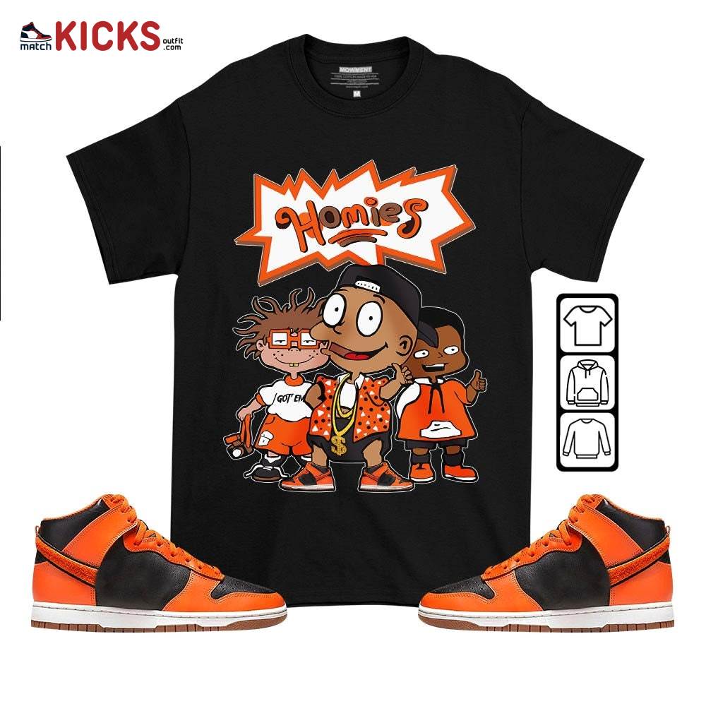 Tommy Homies Sneaker Shirt Match Dunk Black Orange, Dunk High GS Safety Orange MKO T-Shirt