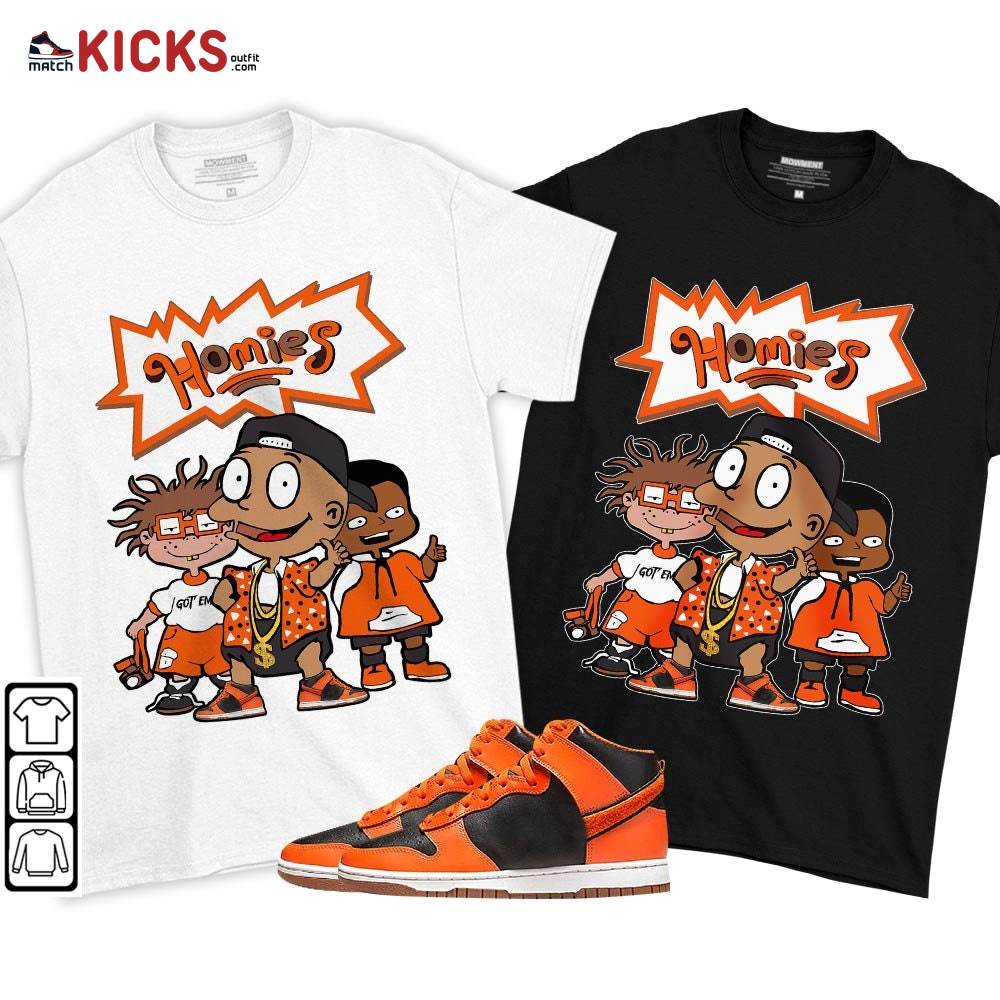 Tommy Homies Sneaker Shirt Match Dunk Black Orange, Dunk High GS Safety Orange MKO T-Shirt Tommy Homies Sneaker Shirt Match Dunk Black Orange, Dunk High GS Safety Orange MKO T-Shirt