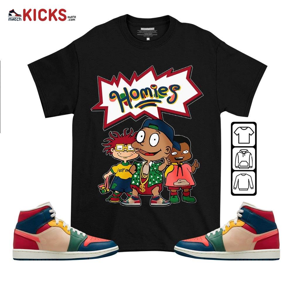 Tommy Homies Sneaker Shirt Match Multi Color 2022 1s, Jordan 1 Mid Multi Color 2022 MKO T-Shirt